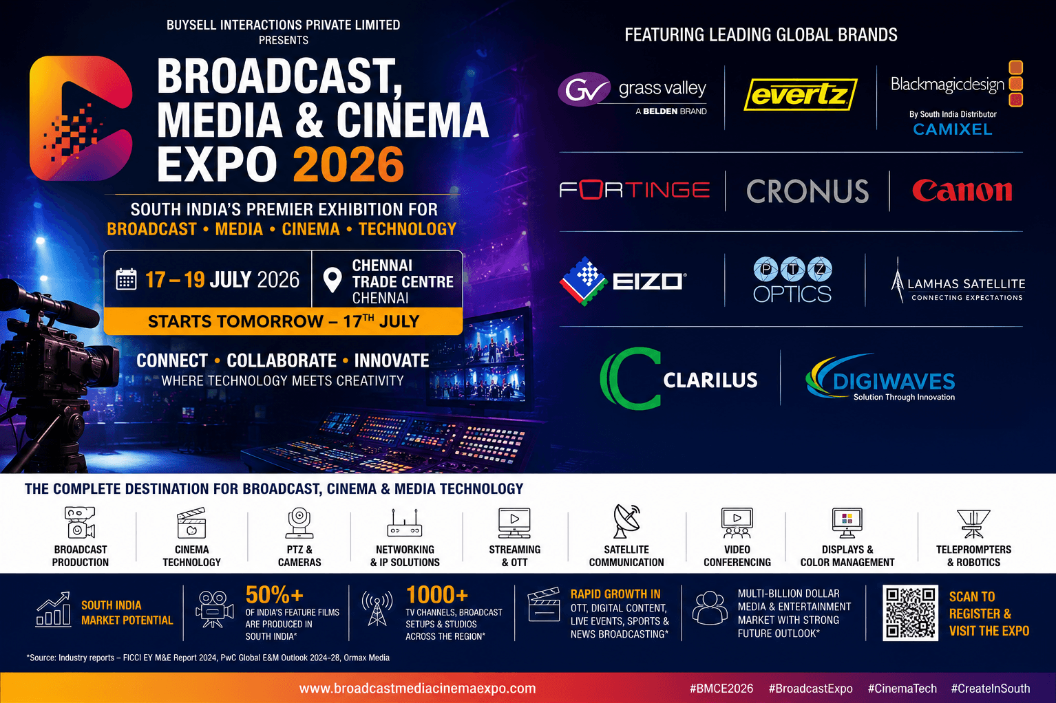 Broadcast, Media & Cinema Expo 2026 Opens Tomorrow in Chennai in Chenai Trade Centre - ExpoMedia